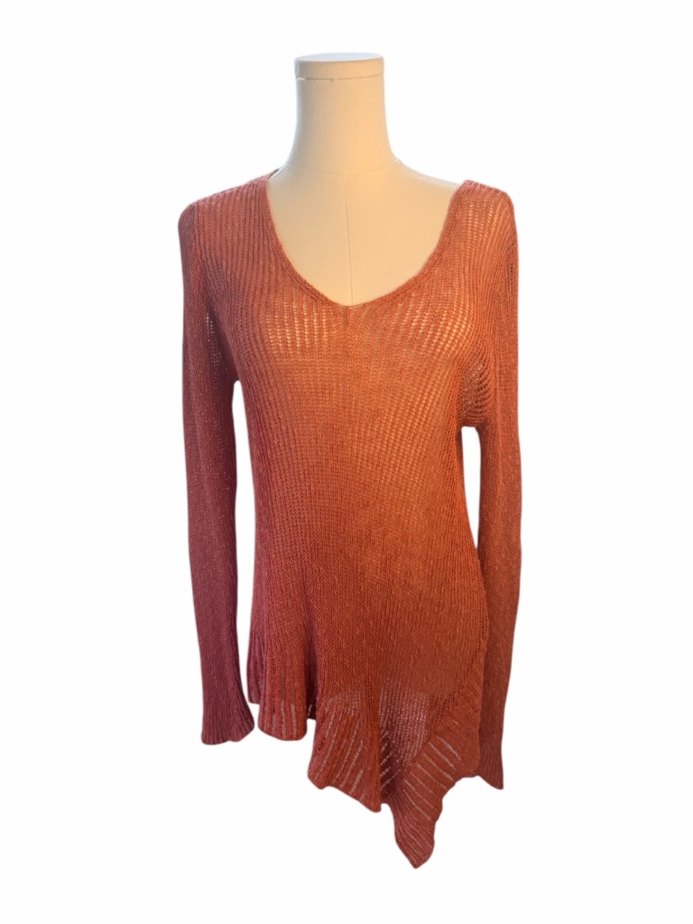 Eileen Fisher Coral Knit Asymmetrical Sweater Tunic Small Boho